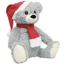 Ours en peluche gris avec bonnet de Noël et écharpe