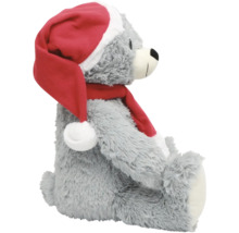 Ours en peluche gris avec bonnet de Noël et écharpe