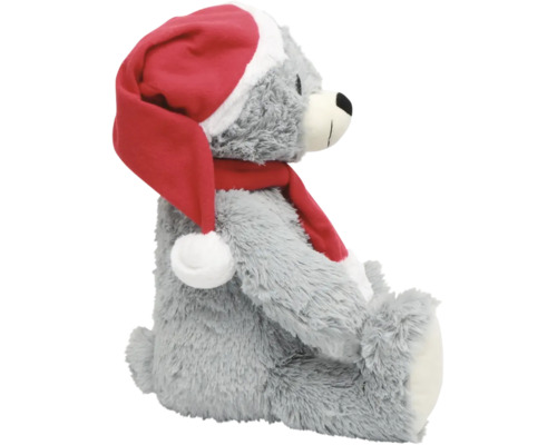 Ours en peluche gris avec bonnet de Noël et écharpe
