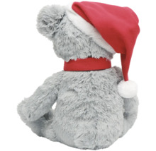 Ours en peluche gris avec bonnet de Noël rouge et ruban rouge