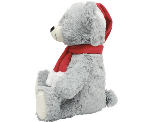 Ours en peluche gris avec bonnet de Noël et écharpe