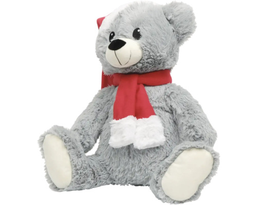 Ours en peluche gris avec écharpe rouge