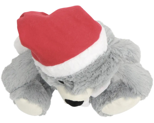 Koala en peluche gris avec bonnet de Père Noël rouge