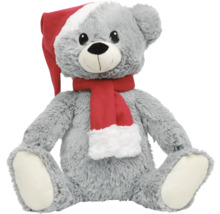 Ours en peluche gris avec bonnet et écharpe de Noël
