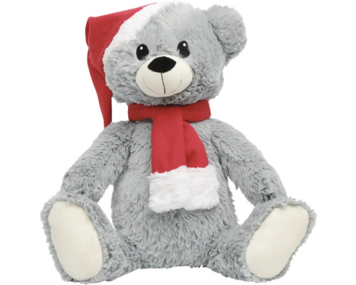 Ours en peluche avec chapeau Lafiora plastique 38 x 27 x 40 cm gris Ours en peluche gris avec bonnet et écharpe de Noël