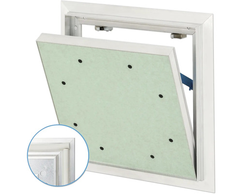 Trappe de visite AluQuattro® avec insert en plaque de plâtre GKBI 2 x 12,5 mm et fermeture à déclic 600 mm x 600 mm Trappe de visite AluQuattro® avec insert en plaque de plâtre GKBI 2 x 12,5 mm et fermeture à déclic 600 mm x 600 mm
