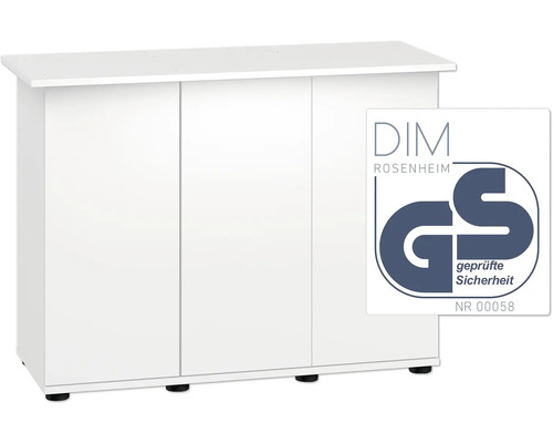 Meuble bas blanc avec trois portes et label GS DIM Rosenheim pour sécurité contrôlée