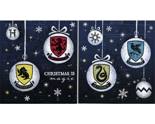 Calendrier de l''Avent Harry Potter avec les armoiries des maisons Gryffondor, Poufsouffle, Serpentard et Serdaigle