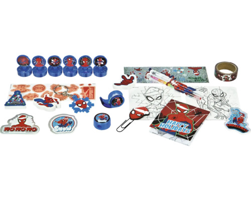Set de papeterie Spiderman avec tampons, autocollants, stylos et bloc-notes