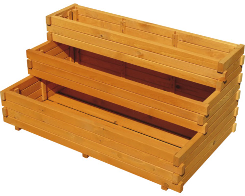 Dreistufiges Pflanzgefäß aus Holz für den Garten