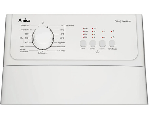Panneau de commande d''un lave-linge Amica avec sélecteur de programme et boutons