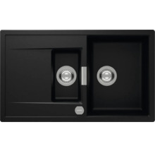 Schwarze Küchenspüle mit zwei Becken und Abtropffläche