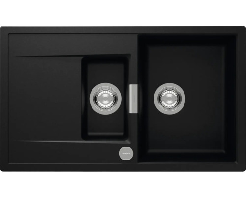 Flächenbündige Spüle SCHOCK Mono D-150 FB 860 x 510 mm puro MOND150FBPUR Schwarze Küchenspüle mit zwei Becken und Abtropffläche