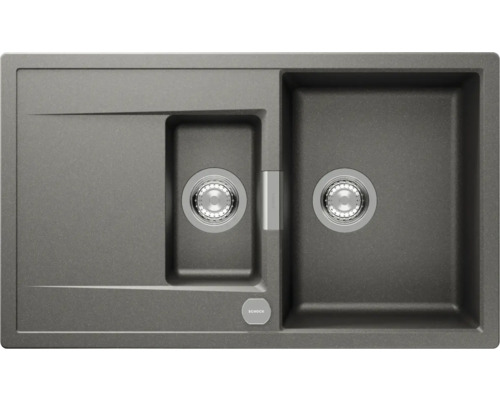 Flächenbündige Spüle SCHOCK Mono D-150 FB 860 x 510 mm silverstone MOND150FBSIL Spüle aus Granit mit zwei Becken und Abtropffläche