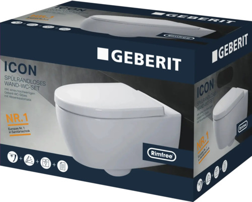 Emballage d''un WC suspendu Geberit Icon sans bride avec abaissement automatique