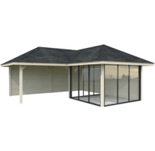 Pavillon de jardin en bois avec toit et façade vitrée