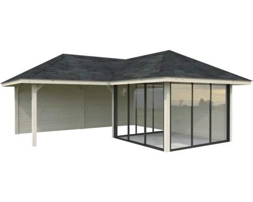 Pavillon de jardin en bois avec toit et façade vitrée
