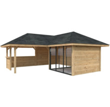 Pavillon de jardin en bois avec toit et éléments en verre