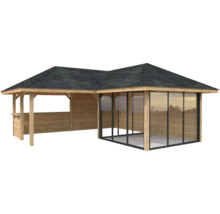 Pavillon de jardin en bois avec toit et fenêtres