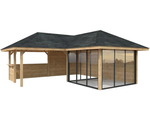 Pavillon de jardin en bois avec toit et fenêtres