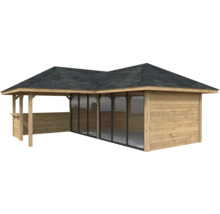 Pavillon en bois avec toit et éléments de fenêtre