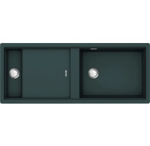 Dunkelgraue Spüle mit zwei Becken und Abtropffläche