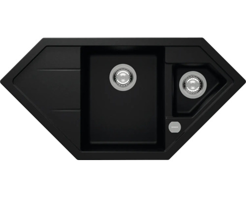 Spüle SCHOCK Signus C-150 A 1002 x 500 mm puro SIGC150APUR Schwarze Eckspüle mit Abtropffläche und zwei Becken