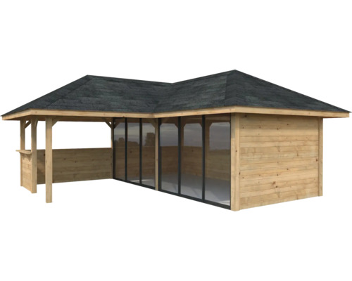 Maison de jardin en bois avec toit et portes coulissantes en verre