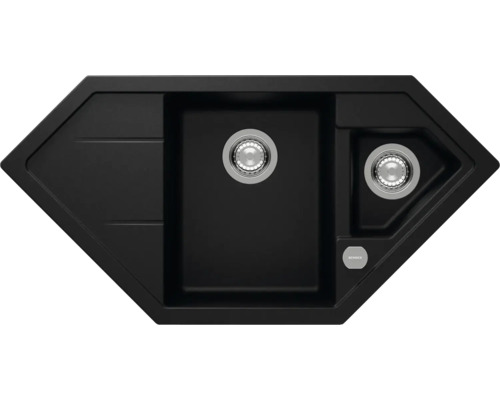 Unterbauspüle SCHOCK Signus C-150 U 1002 x 500 mm puro SIGC150UPUR Schwarze Eckspüle mit Abtropffläche und zwei Becken