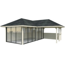 Pavillon en bois avec toit et façade vitrée