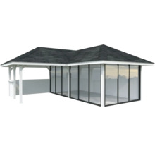 Pavillon de jardin avec partie latérale fermée et toit