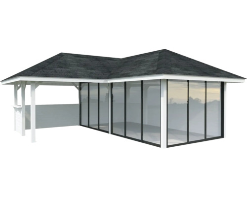 Pavillon de jardin avec partie latérale fermée et toit