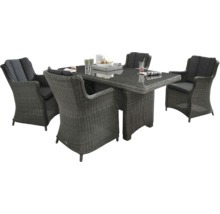 Ensemble de meubles de jardin avec table à manger et quatre chaises en polyrotin