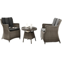 Ensemble de jardin avec deux fauteuils en rotin et une table avec plateau en verre