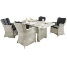 Ensemble de table de jardin avec quatre chaises en rotin et plateau en verre