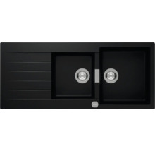 Évier de cuisine noir en matériau composite avec deux cuves et égouttoir
