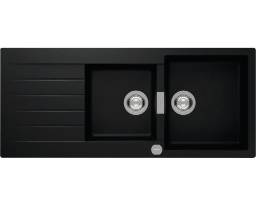 Évier SCHOCK Signus D-200 A 1002 x 500 mm puro SIGD200APUR Évier de cuisine noir en matériau composite avec deux cuves et égouttoir