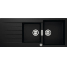 Évier de cuisine noir avec deux bacs et égouttoir