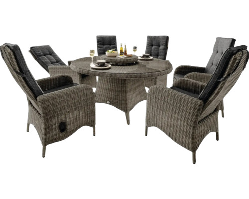 Gartensitzgruppe mit rundem Tisch und Sesseln aus Polyrattan