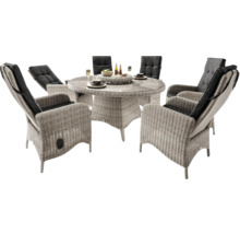 Ensemble de meubles de jardin avec table ronde et six chaises en rotin