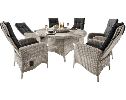 Ensemble de meubles de jardin avec table ronde et six chaises en rotin