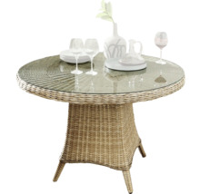 Runder Gartentisch mit Glasplatte und Rattanoptik