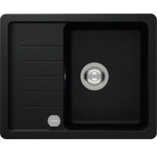 Schwarzes Spülbecken mit Abtropffläche und Schock Logo