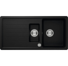 Schwarze Spüle mit Abtropffläche und zwei Becken