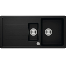 Schwarzes Spülbecken mit Abtropffläche und zwei Becken