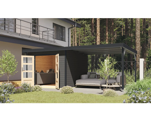 Gartenhaus Karibu Metalwood 2B Blech anthrazit inkl. Anbaudach 567 x 292 cm terragrau Gartenhaus Karibu Metalwood 2B Blech anthrazit inkl. Anbaudach 567 x 292 cm terragrau