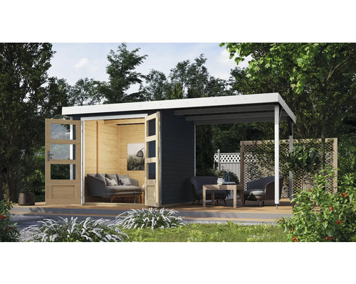 Abri de jardin Karibu Metalwood tôle blanc avec extension de toit 438 x 236,5 cm anthracite Abri de jardin Karibu Metalwood tôle blanc avec extension de toit 438 x 236,5 cm anthracite