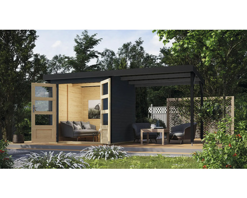 Abri de jardin Karibu Metalwood tôle anthracite avec extension de toit 438 x 236,5 cm anthracite Abri de jardin Karibu Metalwood tôle anthracite avec extension de toit 438 x 236,5 cm anthracite