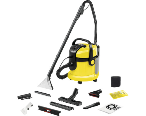 Aspirateur Kärcher appareil d'extraction par pulvérisation shampouineuse SE 4004, avec buse pour tapis, buse pour tissus, buse eau/poussière, buse à joints Injecteur-extracteur jaune avec accessoires
