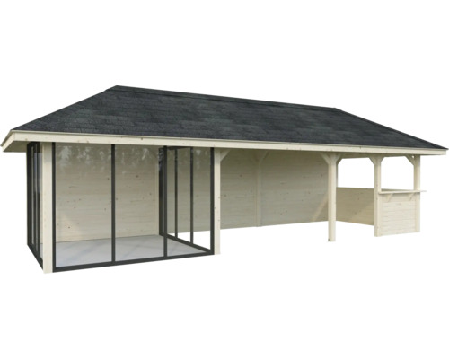 Abri de jardin en bois avec toit et fenêtres